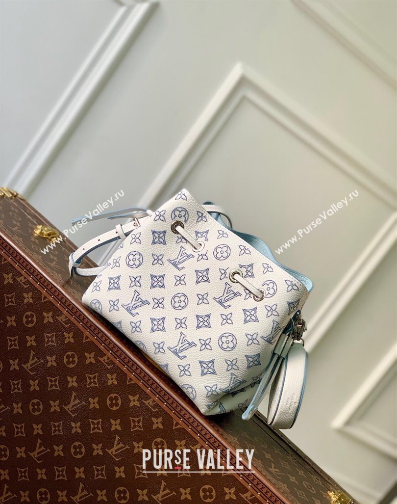 Louis Vuitton Bella Bucket Bag in Mahina Perforated Calfskin M11736 White/Blue 2024 (KI-240926027)