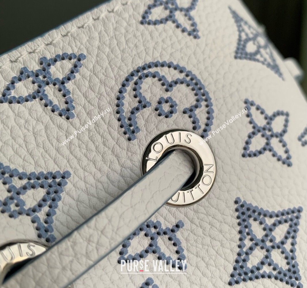 Louis Vuitton Bella Bucket Bag in Mahina Perforated Calfskin M11736 White/Blue 2024 (KI-240926027)