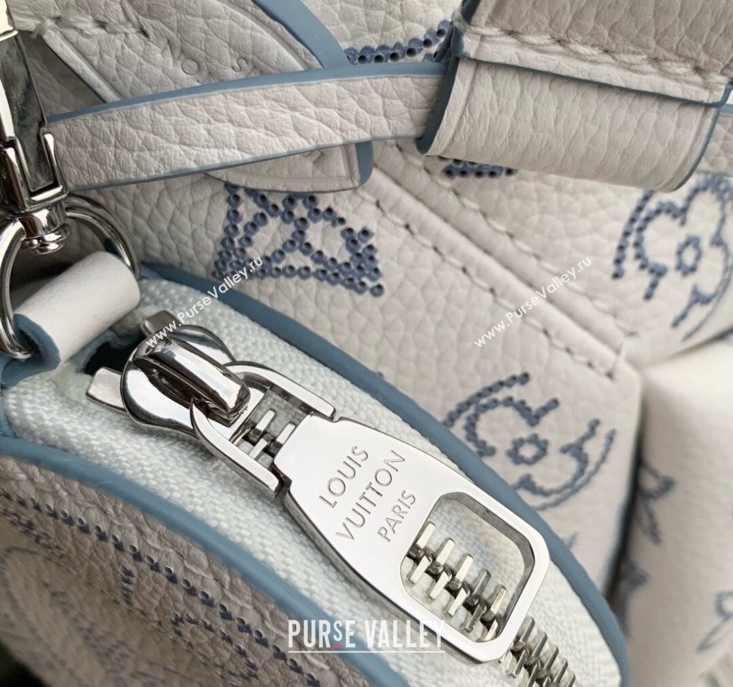 Louis Vuitton Bella Bucket Bag in Mahina Perforated Calfskin M11736 White/Blue 2024 (KI-240926027)