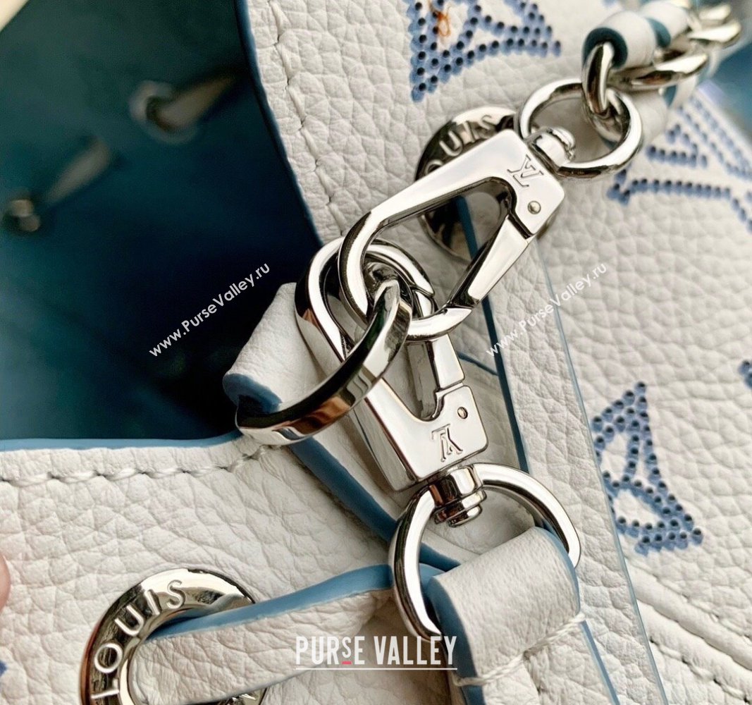 Louis Vuitton Bella Bucket Bag in Mahina Perforated Calfskin M11736 White/Blue 2024 (KI-240926027)