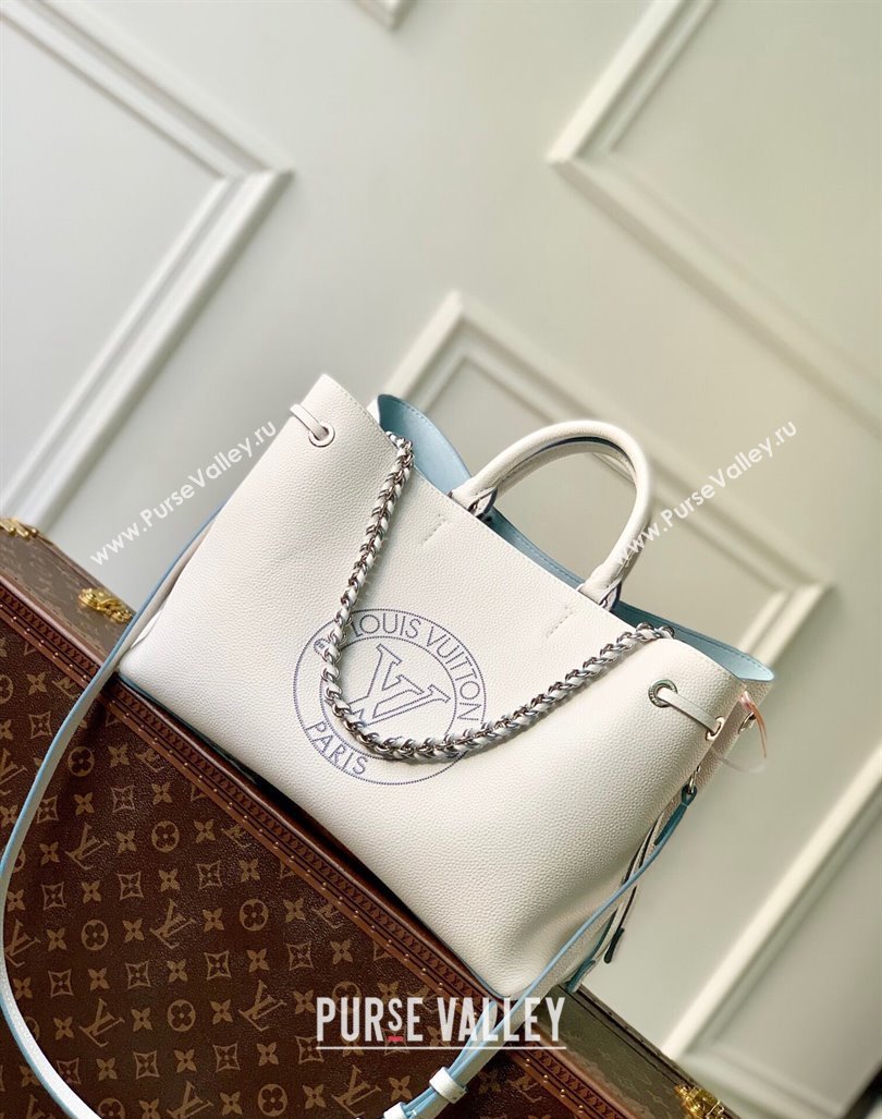 Louis Vuitton Bella Tote Tote Bag in Mahina Perforated Calfskin M11733 White/Blue 2024 (KI-240926029)