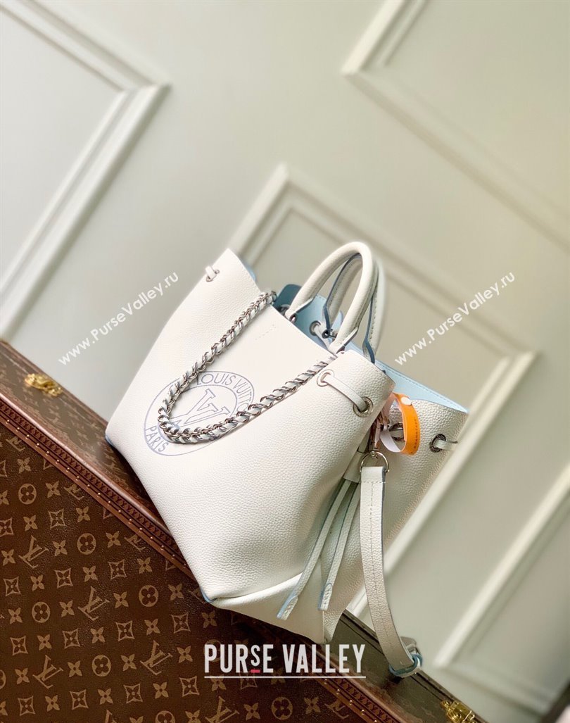 Louis Vuitton Bella Tote Tote Bag in Mahina Perforated Calfskin M11733 White/Blue 2024 (KI-240926029)