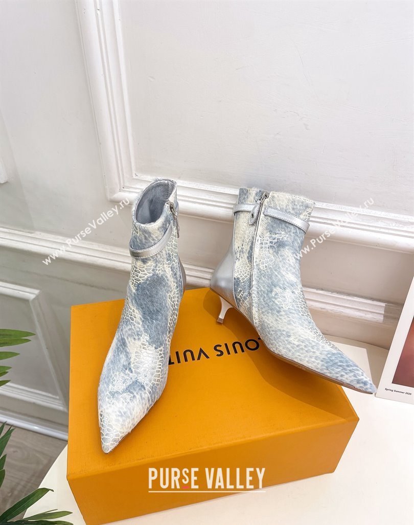 Louis Vuitton Stellar Ankle Boots 4cm/7cm in Mohair Fur and Embossed Leather Silver 2024 LV101503 (MD-241015015)