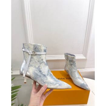 Louis Vuitton Stellar Ankle Boots 4cm/7cm in Mohair Fur and Embossed Leather Silver 2024 LV101503 (MD-241015015)