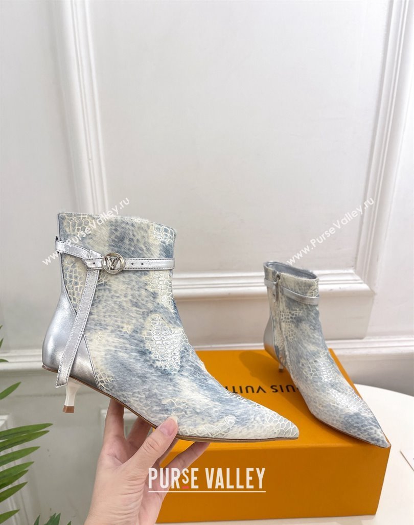 Louis Vuitton Stellar Ankle Boots 4cm/7cm in Mohair Fur and Embossed Leather Silver 2024 LV101503 (MD-241015015)