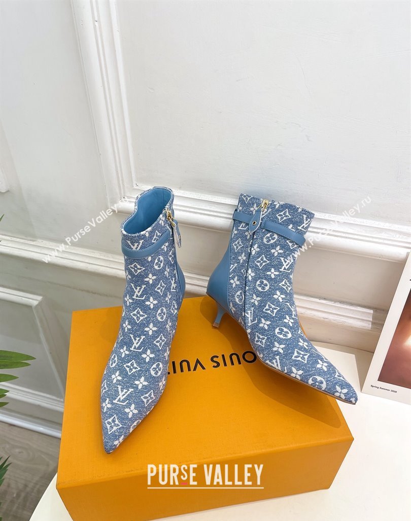 Louis Vuitton Stellar Ankle Boots 4cm/7cm in Monogram Canvas Light Blue 2024 LV101503 (MD-241015016)