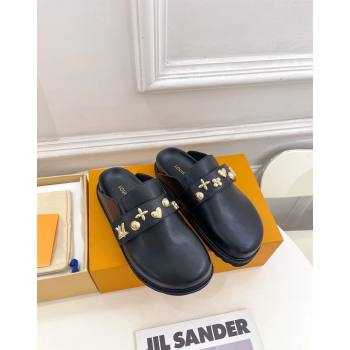 Louis Vuitton LV Cosy Flat Comfort Clog Mules in Black Leather with Logo Band 2024 LV101502 (MD-241015007)