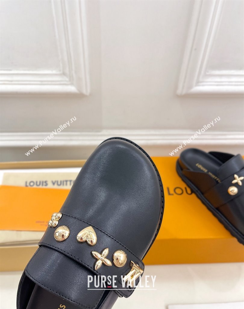 Louis Vuitton LV Cosy Flat Comfort Clog Mules in Black Leather with Logo Band 2024 LV101502 (MD-241015007)