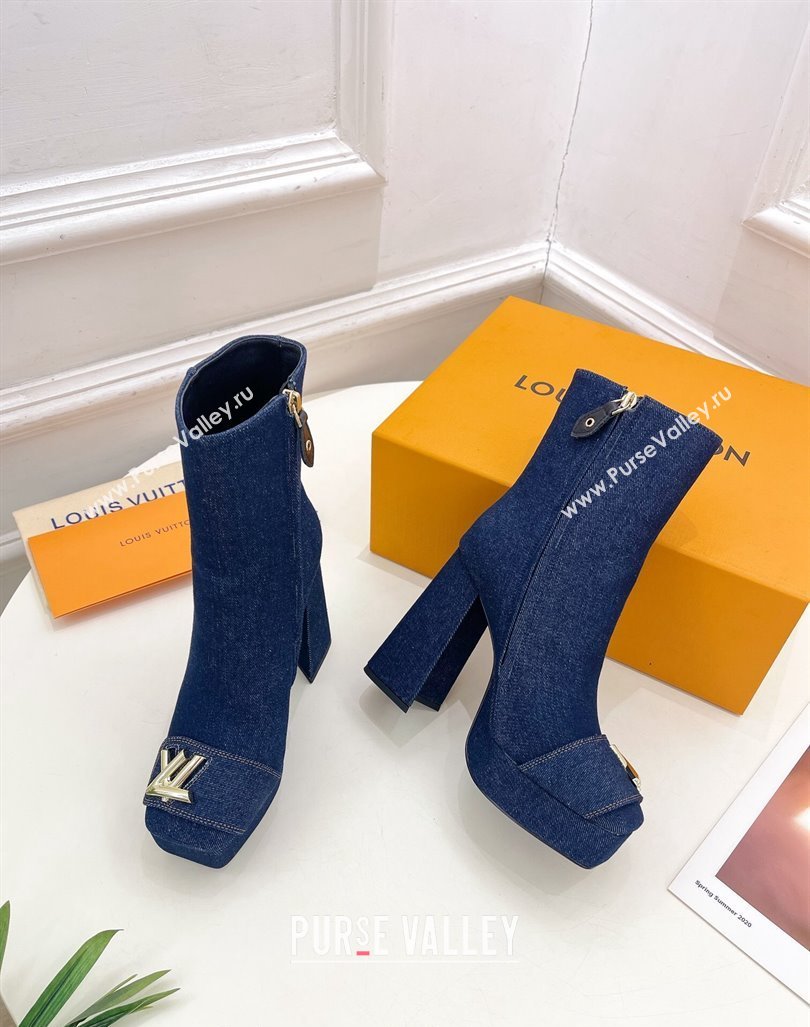 Louis Vuitton Shake Platform Ankle Boots 12cm in Blue Denim 2024 1ABUK6 (MD-241015020)