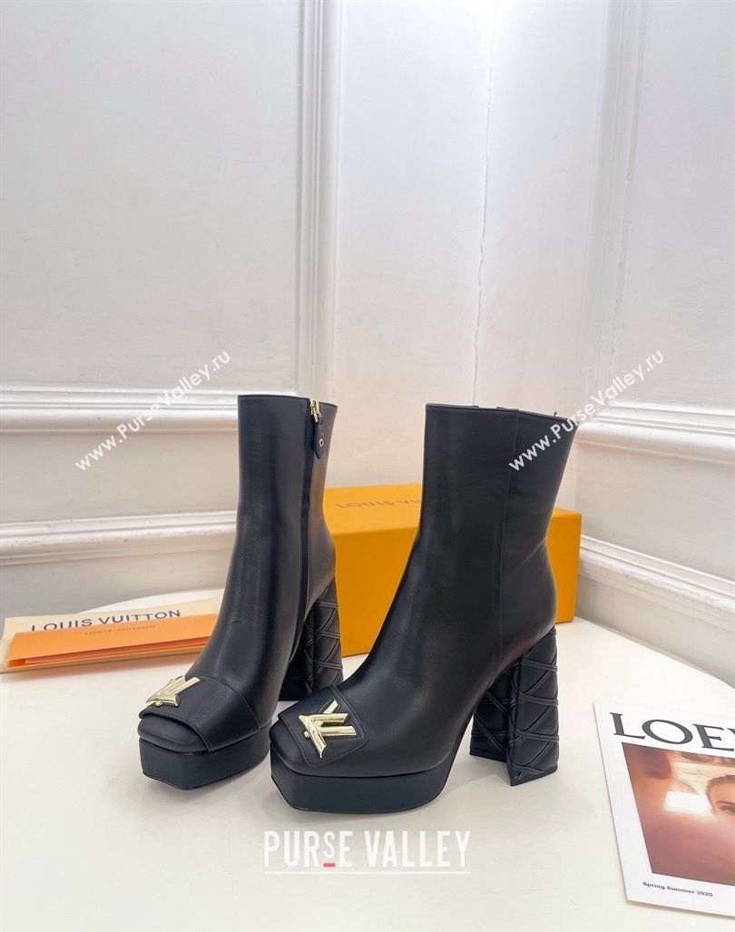 Louis Vuitton Shake Platform Ankle Boots 12cm in Black Calf Leather with Quilted Heel 2024 1ABUK6 (MD-241015021)