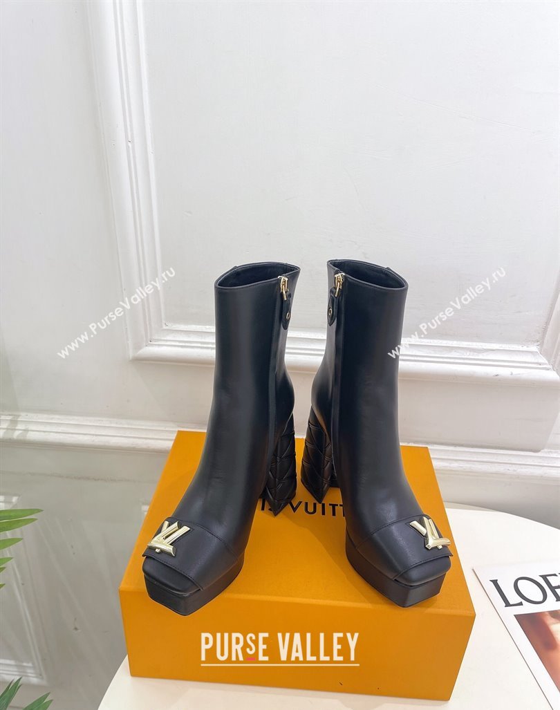 Louis Vuitton Shake Platform Ankle Boots 12cm in Black Calf Leather with Quilted Heel 2024 1ABUK6 (MD-241015021)