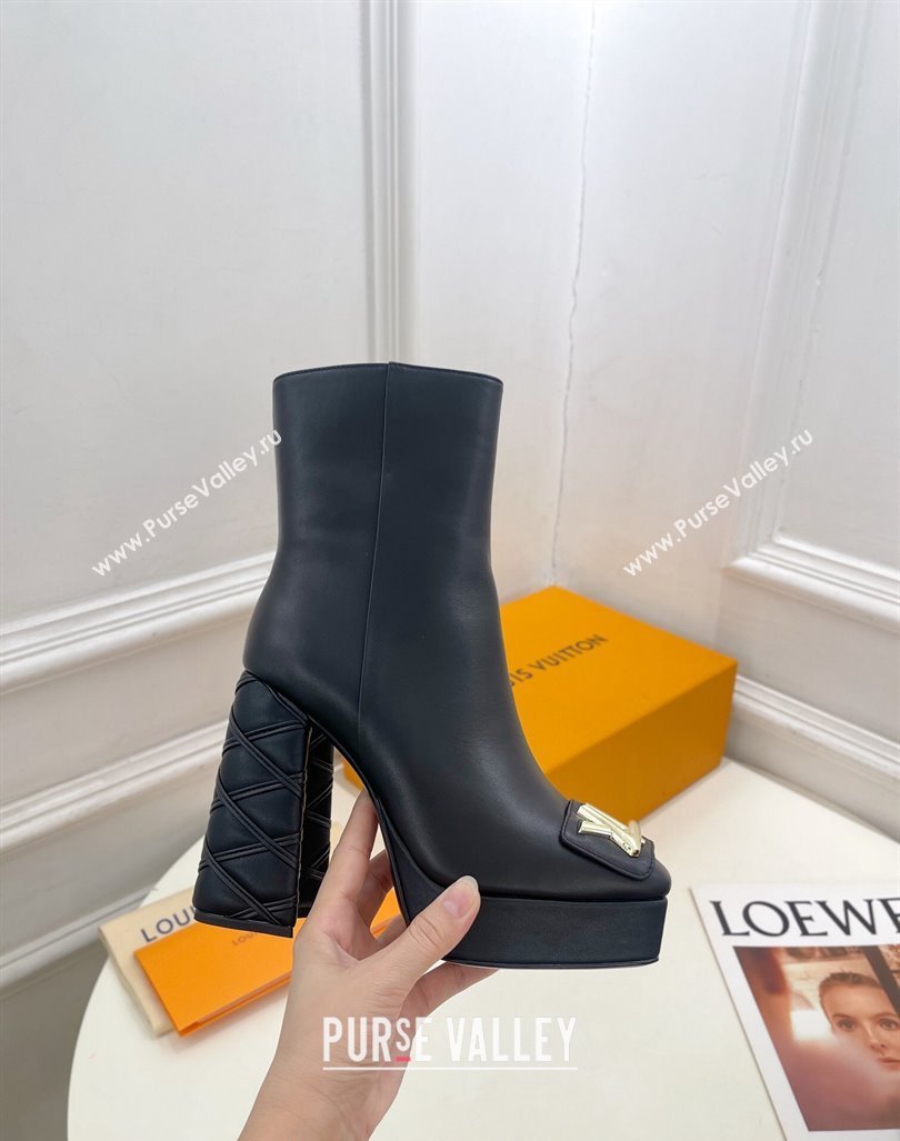 Louis Vuitton Shake Platform Ankle Boots 12cm in Black Calf Leather with Quilted Heel 2024 1ABUK6 (MD-241015021)