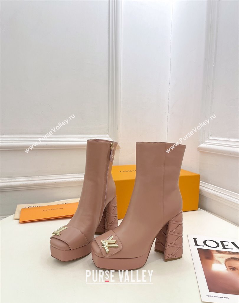 Louis Vuitton Shake Platform Ankle Boots 12cm in Pink Leather with Quilted Heel 2024 1ABUK6 (MD-241015022)