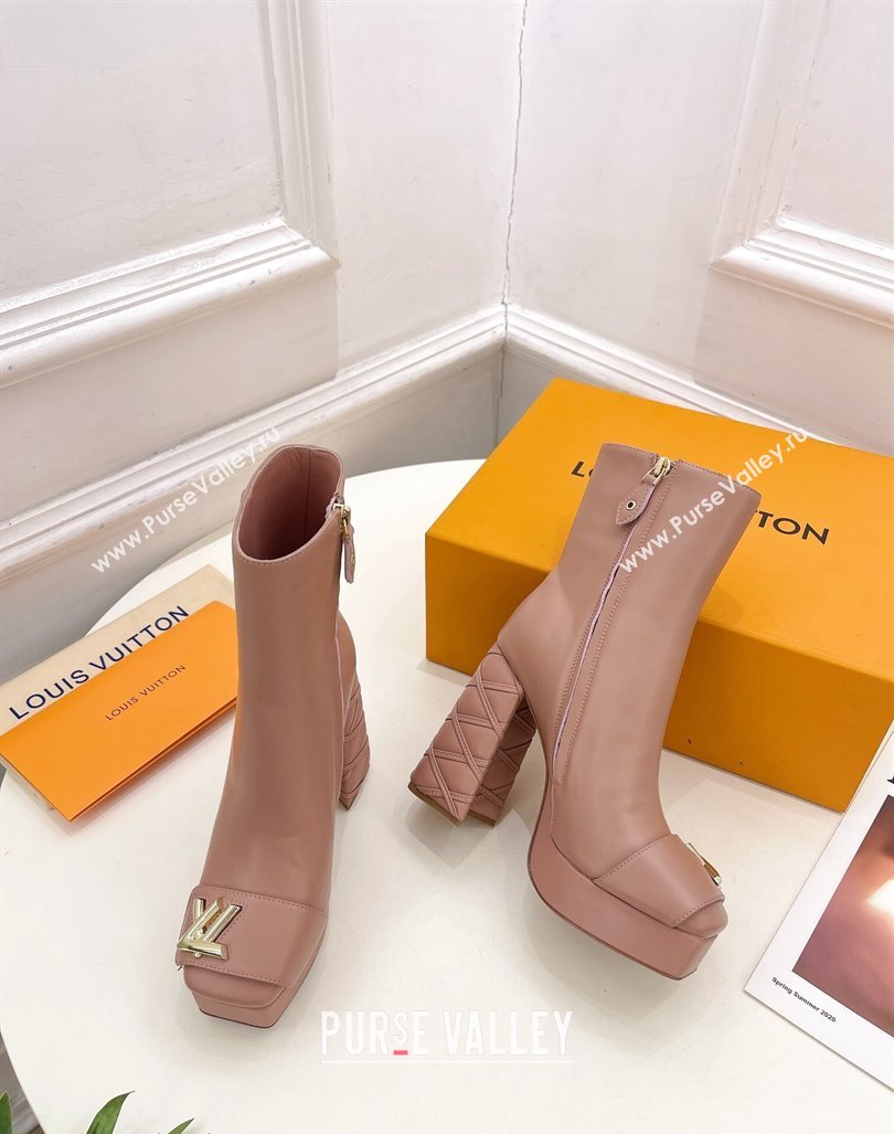 Louis Vuitton Shake Platform Ankle Boots 12cm in Pink Leather with Quilted Heel 2024 1ABUK6 (MD-241015022)