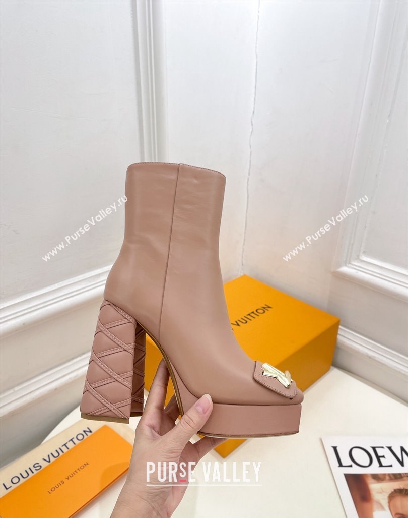 Louis Vuitton Shake Platform Ankle Boots 12cm in Pink Leather with Quilted Heel 2024 1ABUK6 (MD-241015022)