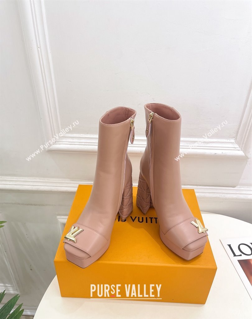 Louis Vuitton Shake Platform Ankle Boots 12cm in Pink Leather with Quilted Heel 2024 1ABUK6 (MD-241015022)