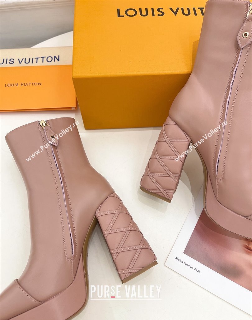 Louis Vuitton Shake Platform Ankle Boots 12cm in Pink Leather with Quilted Heel 2024 1ABUK6 (MD-241015022)