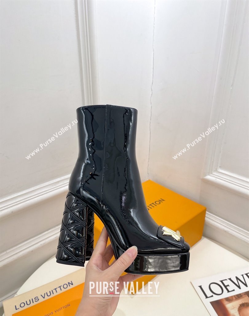 Louis Vuitton Shake Platform Ankle Boots 12cm in Black Patent Leather with Quilted Heel 2024 1ABUK6 (MD-241015023)