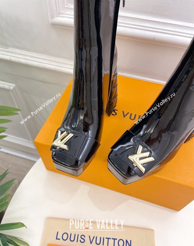 Louis Vuitton Shake Platform Ankle Boots 12cm in Black Patent Leather with Quilted Heel 2024 1ABUK6 (MD-241015023)