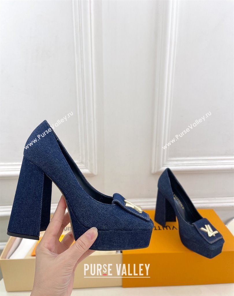 Louis Vuitton Shake Platform Pumps 12cm in Blue Denim 2024 1ABUK6 (MD-241015024)