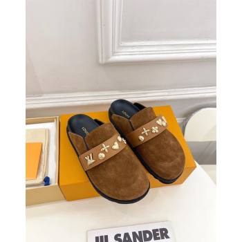 Louis Vuitton LV Cosy Flat Comfort Clog Mules in Suede with Logo Band Brown 2024 LV101502 (MD-241015008)