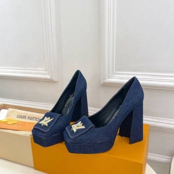 Louis Vuitton Shake Platform Pumps 12cm in Blue Denim 2024 1ABUK6 (MD-241015024)