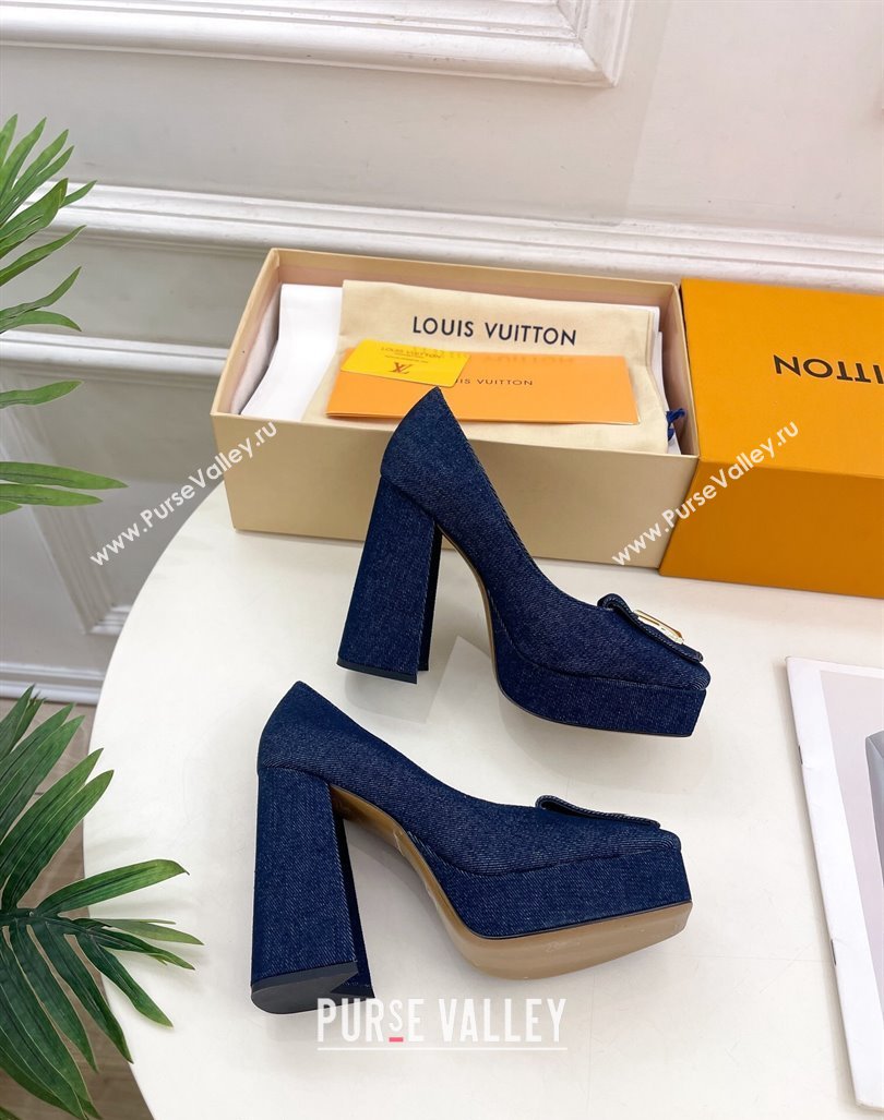 Louis Vuitton Shake Platform Pumps 12cm in Blue Denim 2024 1ABUK6 (MD-241015024)