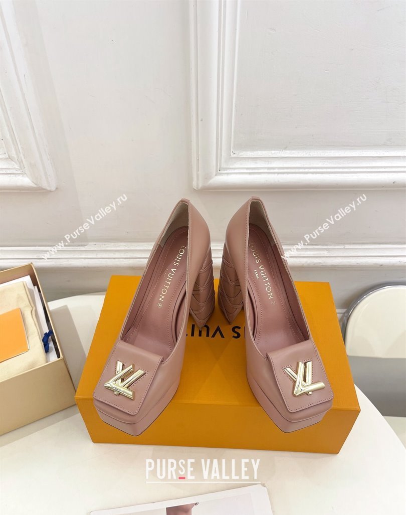 Louis Vuitton Shake Platform Pumps 12cm in Pink Leather with Quilted Heel 2024 1ABUK6 (MD-241015026)