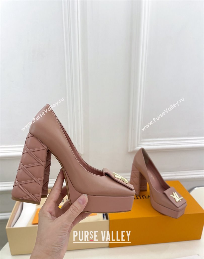 Louis Vuitton Shake Platform Pumps 12cm in Pink Leather with Quilted Heel 2024 1ABUK6 (MD-241015026)