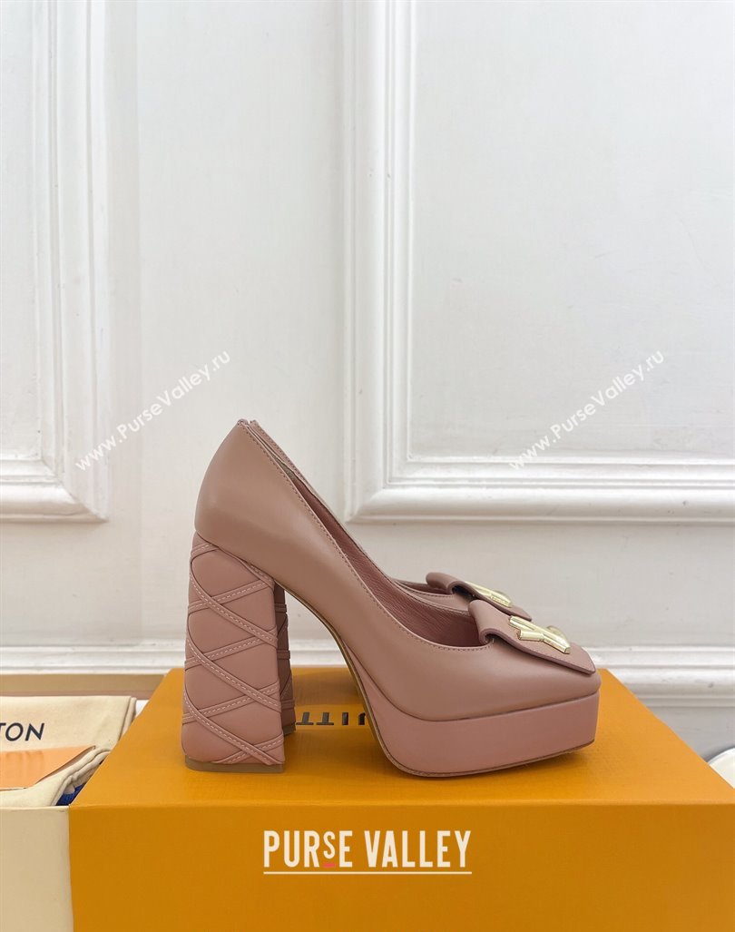 Louis Vuitton Shake Platform Pumps 12cm in Pink Leather with Quilted Heel 2024 1ABUK6 (MD-241015026)