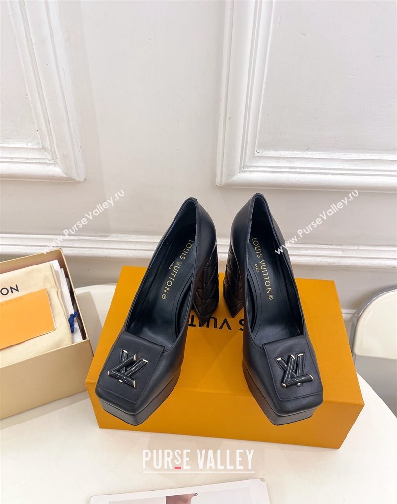 Louis Vuitton Shake Platform Pumps 12cm in Black Calf Leather with Quilted Heel 2024 1ABUK6 (MD-241015027)