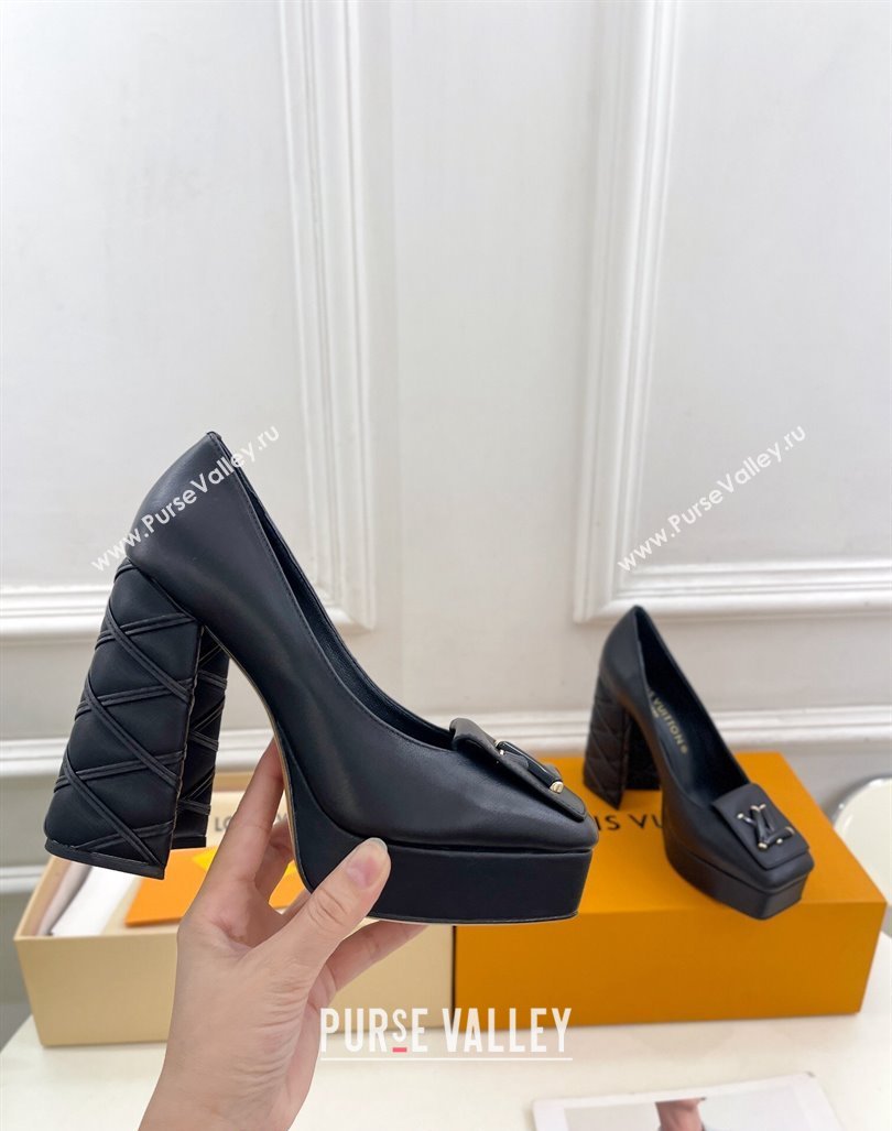 Louis Vuitton Shake Platform Pumps 12cm in Black Calf Leather with Quilted Heel 2024 1ABUK6 (MD-241015027)