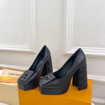 Louis Vuitton Shake Platform Pumps 12cm in Black Calf Leather with Quilted Heel 2024 1ABUK6 (MD-241015027)