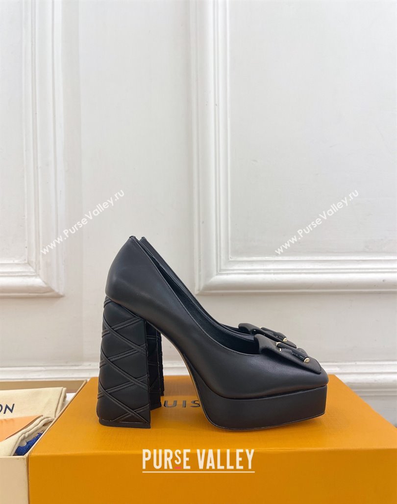 Louis Vuitton Shake Platform Pumps 12cm in Black Calf Leather with Quilted Heel 2024 1ABUK6 (MD-241015027)