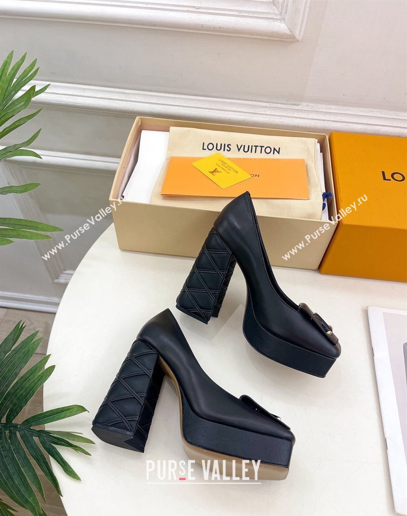 Louis Vuitton Shake Platform Pumps 12cm in Black Calf Leather with Quilted Heel 2024 1ABUK6 (MD-241015027)