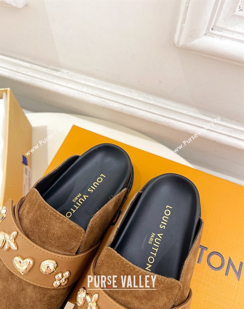 Louis Vuitton LV Cosy Flat Comfort Clog Mules in Suede with Logo Band Brown 2024 LV101502 (MD-241015008)