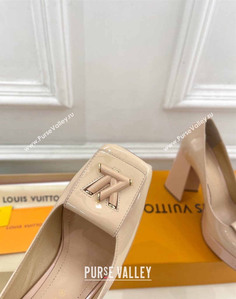 Louis Vuitton Shake Platform Pumps 12cm in Beige Patent Leather with Quilted Heel 2024 1ABUK6 (MD-241015028)