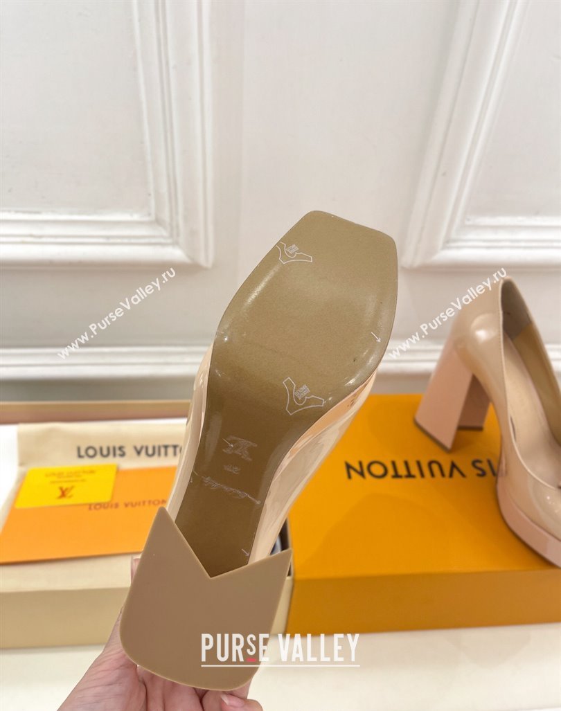 Louis Vuitton Shake Platform Pumps 12cm in Beige Patent Leather with Quilted Heel 2024 1ABUK6 (MD-241015028)