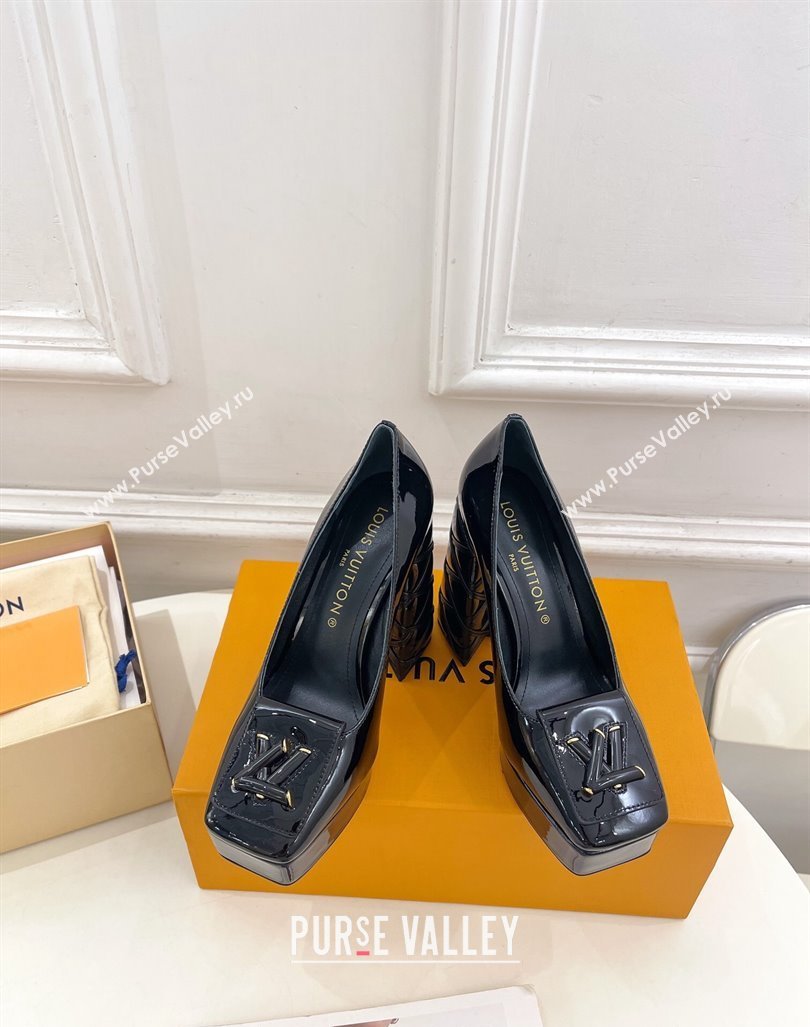 Louis Vuitton Shake Platform Pumps 12cm in Black Patent Leather with Quilted Heel 2024 1ABUK6 (MD-241015029)