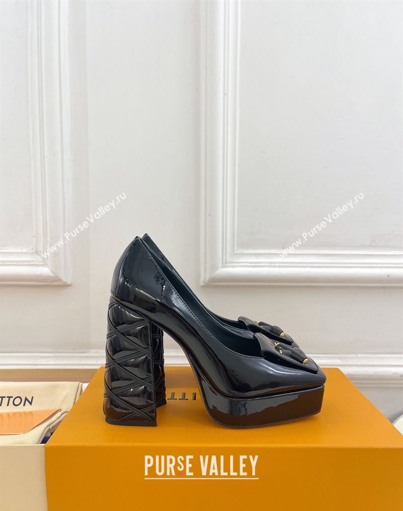 Louis Vuitton Shake Platform Pumps 12cm in Black Patent Leather with Quilted Heel 2024 1ABUK6 (MD-241015029)