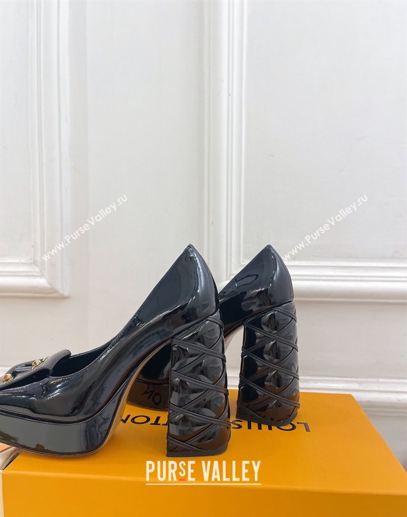 Louis Vuitton Shake Platform Pumps 12cm in Black Patent Leather with Quilted Heel 2024 1ABUK6 (MD-241015029)