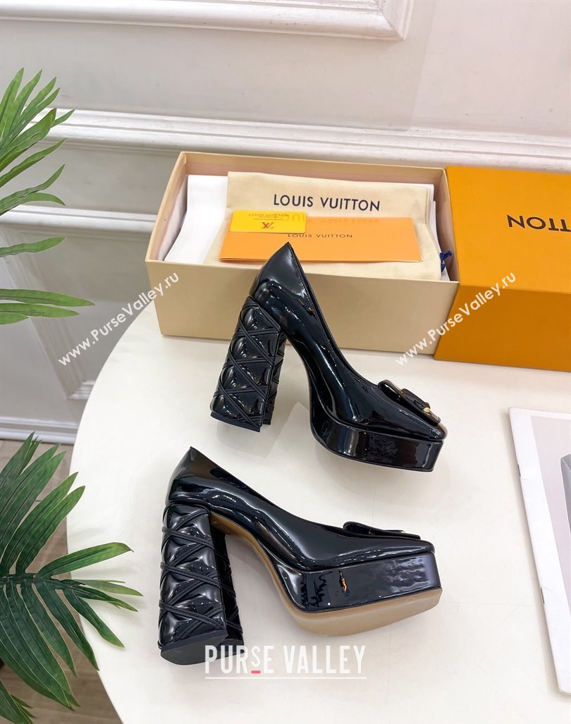 Louis Vuitton Shake Platform Pumps 12cm in Black Patent Leather with Quilted Heel 2024 1ABUK6 (MD-241015029)