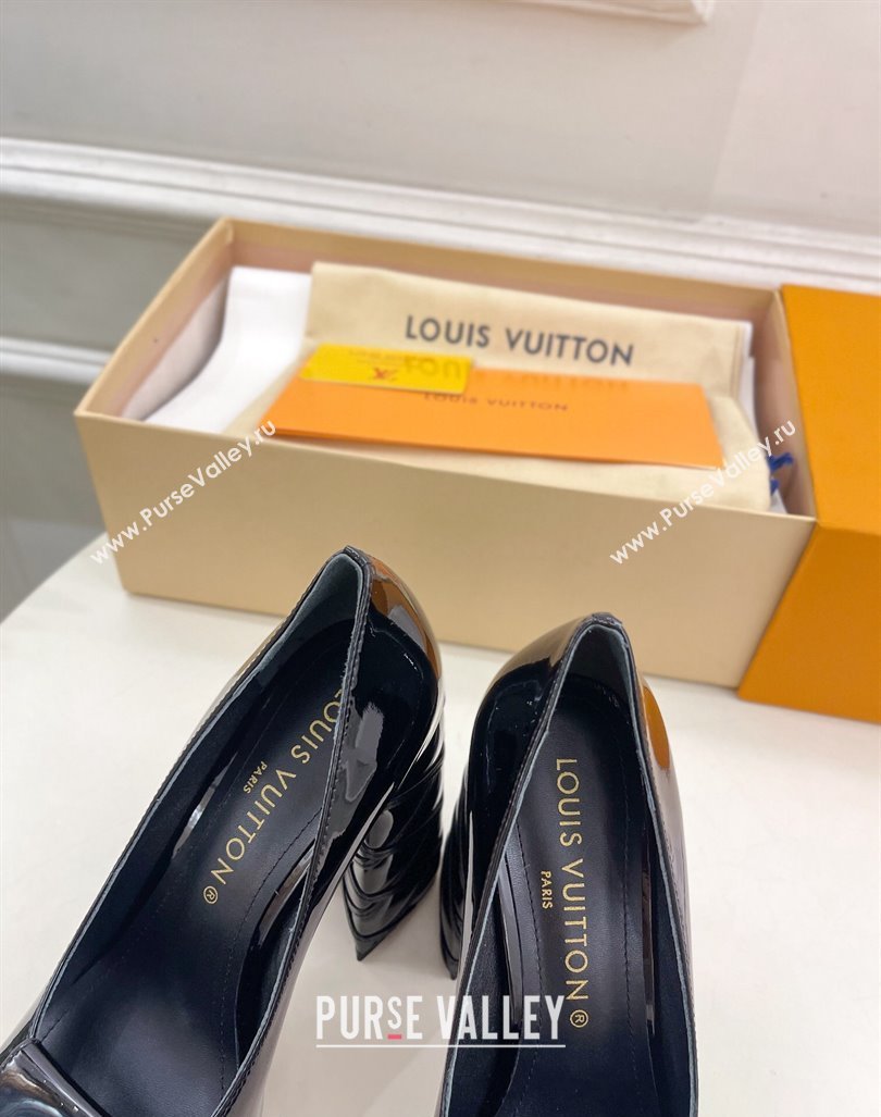 Louis Vuitton Shake Platform Pumps 12cm in Black Patent Leather with Quilted Heel 2024 1ABUK6 (MD-241015029)