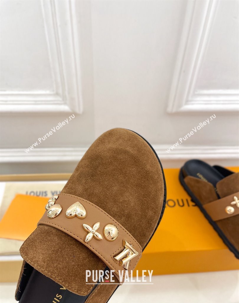 Louis Vuitton LV Cosy Flat Comfort Clog Mules in Suede with Logo Band Brown 2024 LV101502 (MD-241015008)