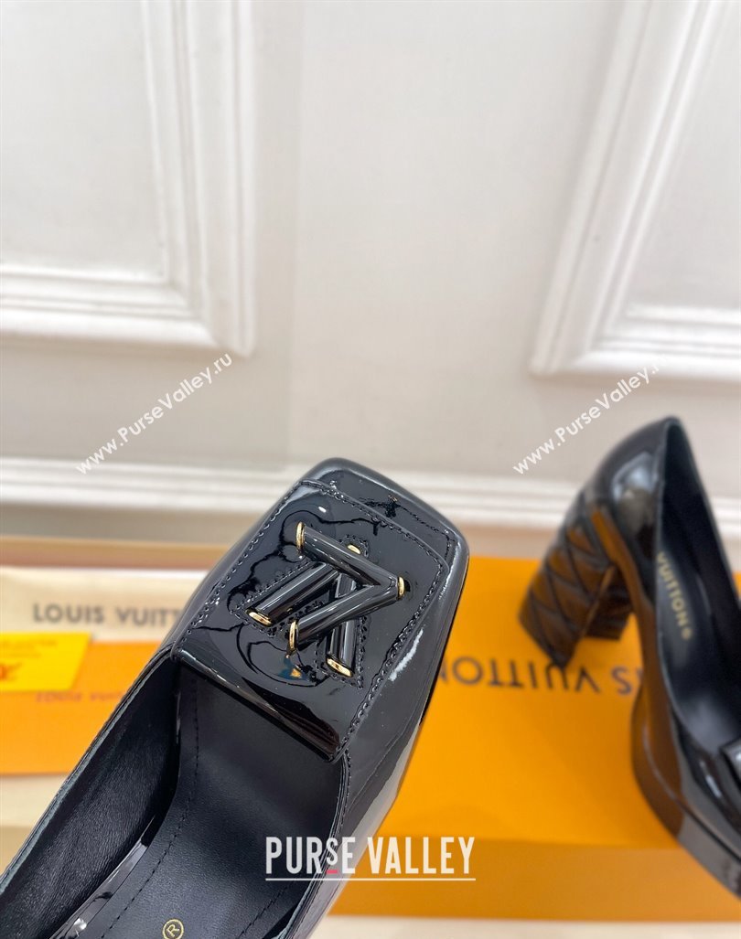 Louis Vuitton Shake Platform Pumps 12cm in Black Patent Leather with Quilted Heel 2024 1ABUK6 (MD-241015029)