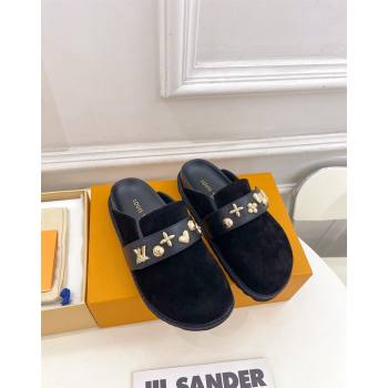 Louis Vuitton LV Cosy Flat Comfort Clog Mules in Suede with Logo Band Black 2024 LV101502 (MD-241015009)