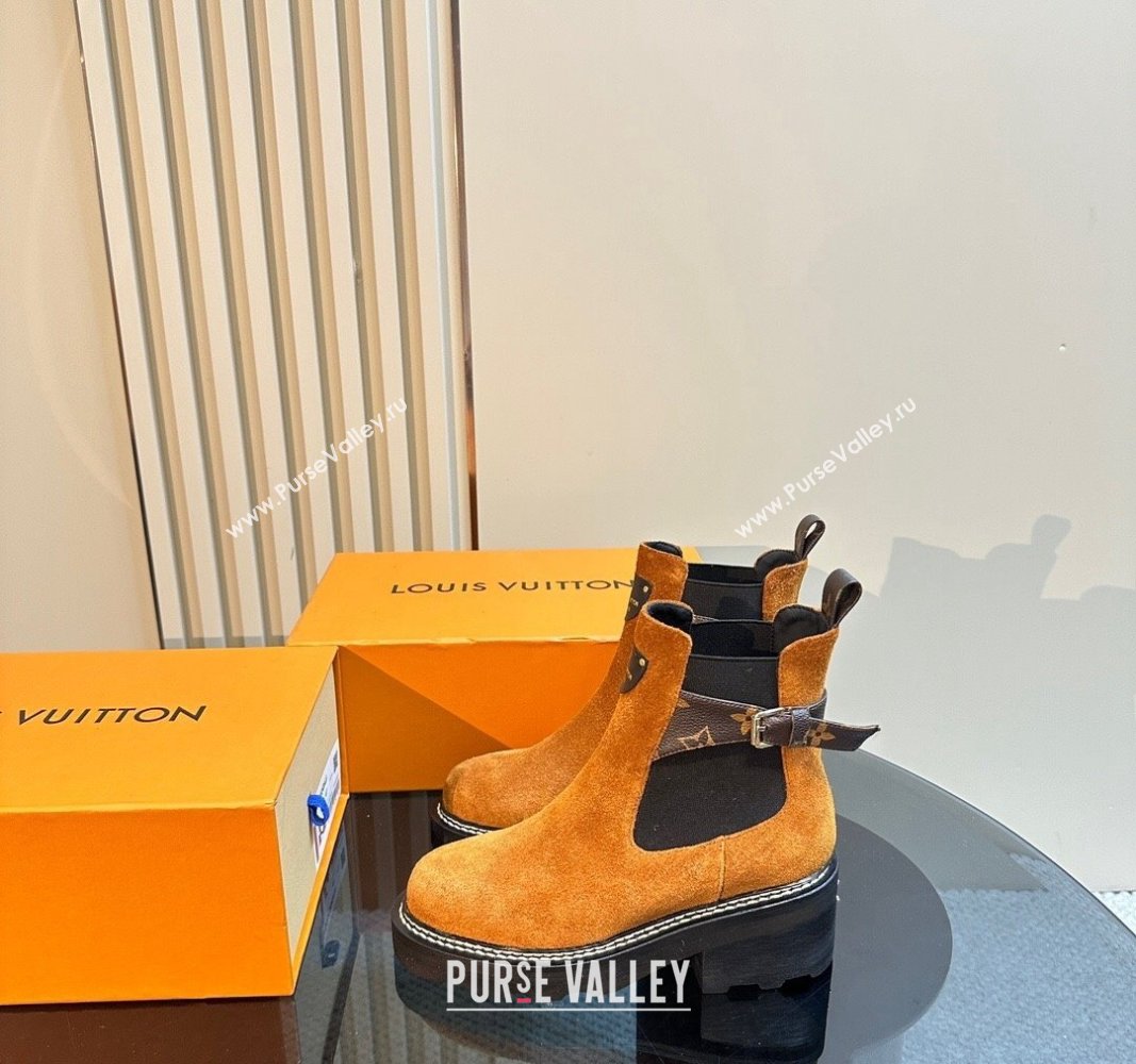 Louis Vuitton LV Beaubourg Ankle Boots 4cm in Suede with Buckle Yellow 2024 1ACKCF (MD-241015033)