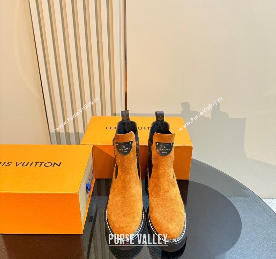 Louis Vuitton LV Beaubourg Ankle Boots 4cm in Suede with Buckle Yellow 2024 1ACKCF (MD-241015033)