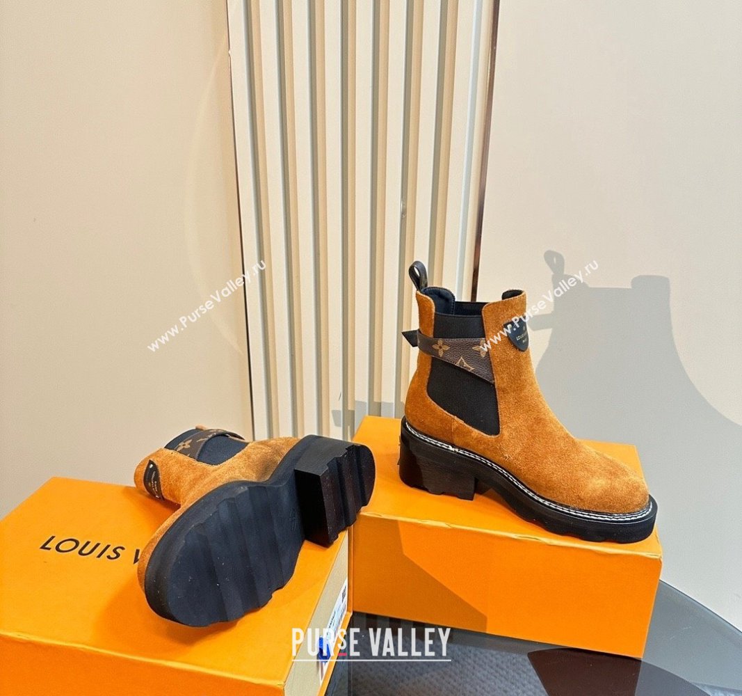 Louis Vuitton LV Beaubourg Ankle Boots 4cm in Suede with Buckle Yellow 2024 1ACKCF (MD-241015033)