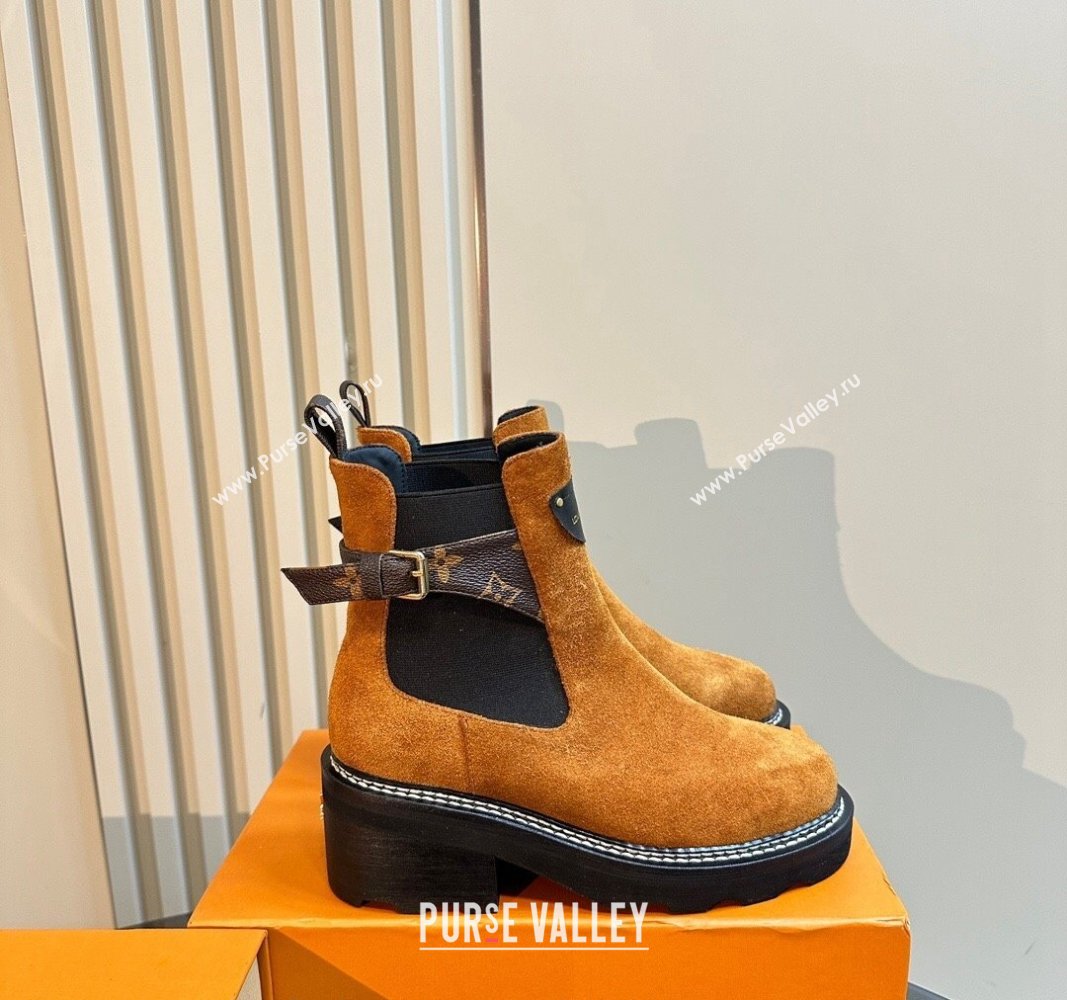 Louis Vuitton LV Beaubourg Ankle Boots 4cm in Suede with Buckle Yellow 2024 1ACKCF (MD-241015033)